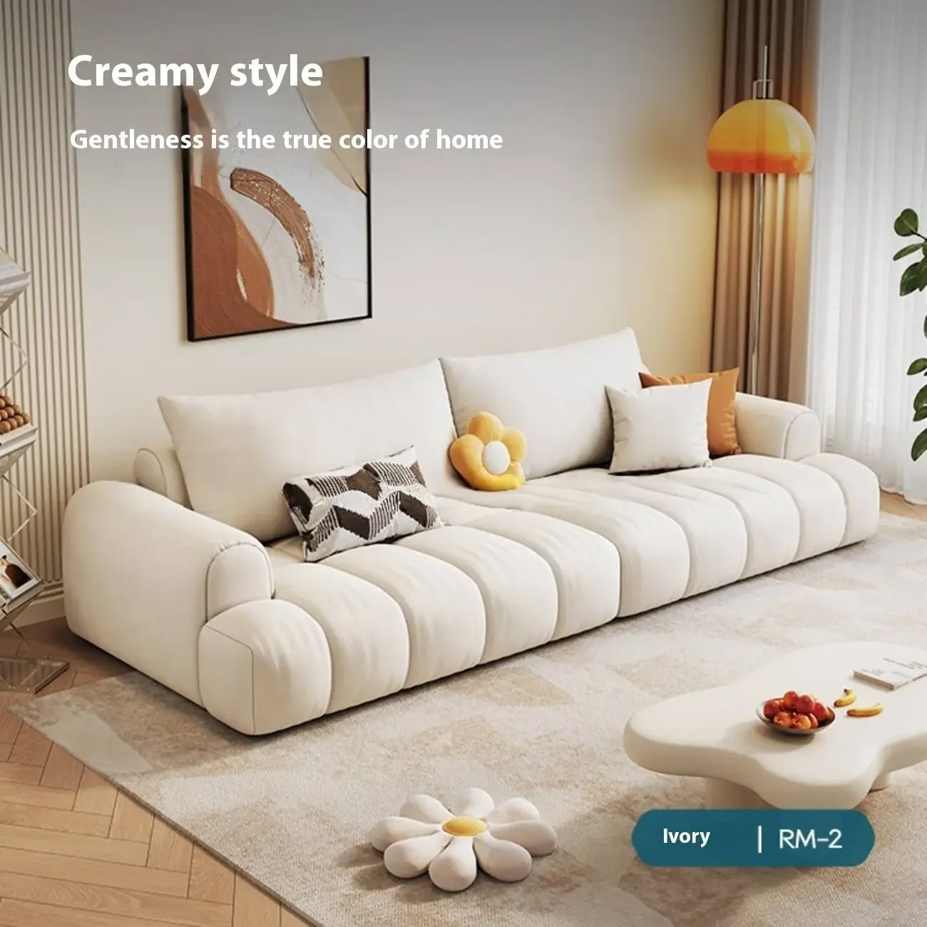 主图-05 Globe Furnishings - Puff Pastry Cream-Style Fabric Sofa
