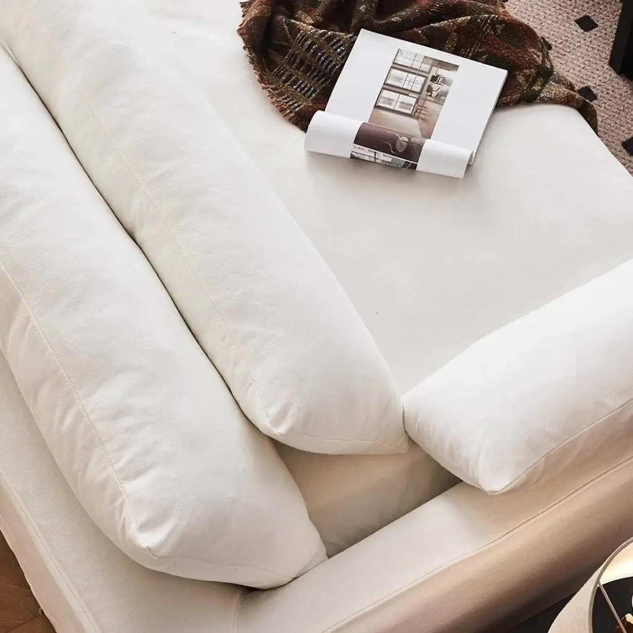 主图-05 Globe Furnishings - Removable and Washable French Cream Style Straight Cotton-Linen Sofa