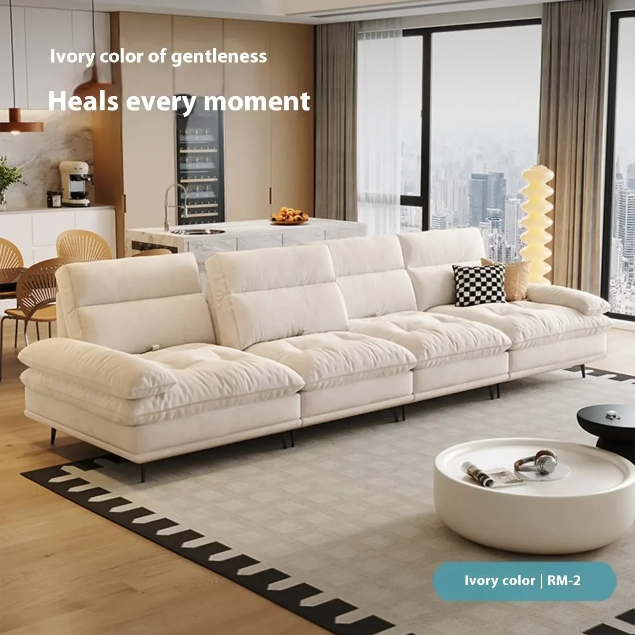 主图-05 Globe Furnishings - Straight-Line French Cream Style Adjustable Backrest Sofa