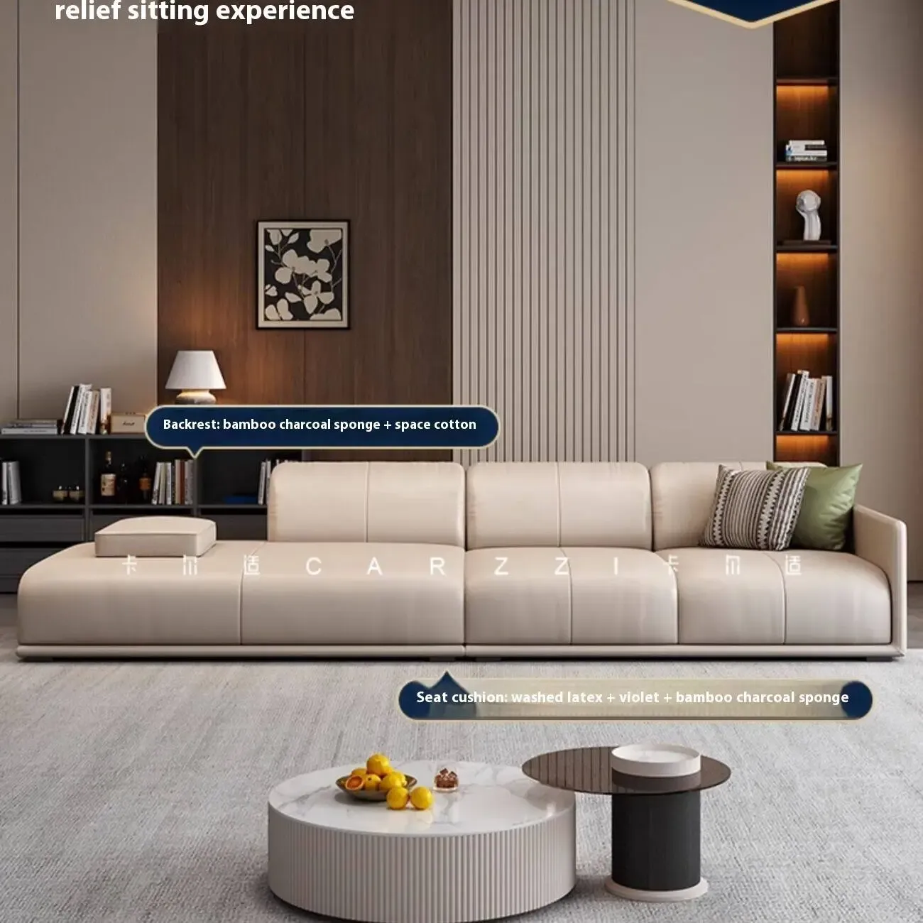 主图-05 Globe Furnishings - Module cream-colored top-grain leather sofa