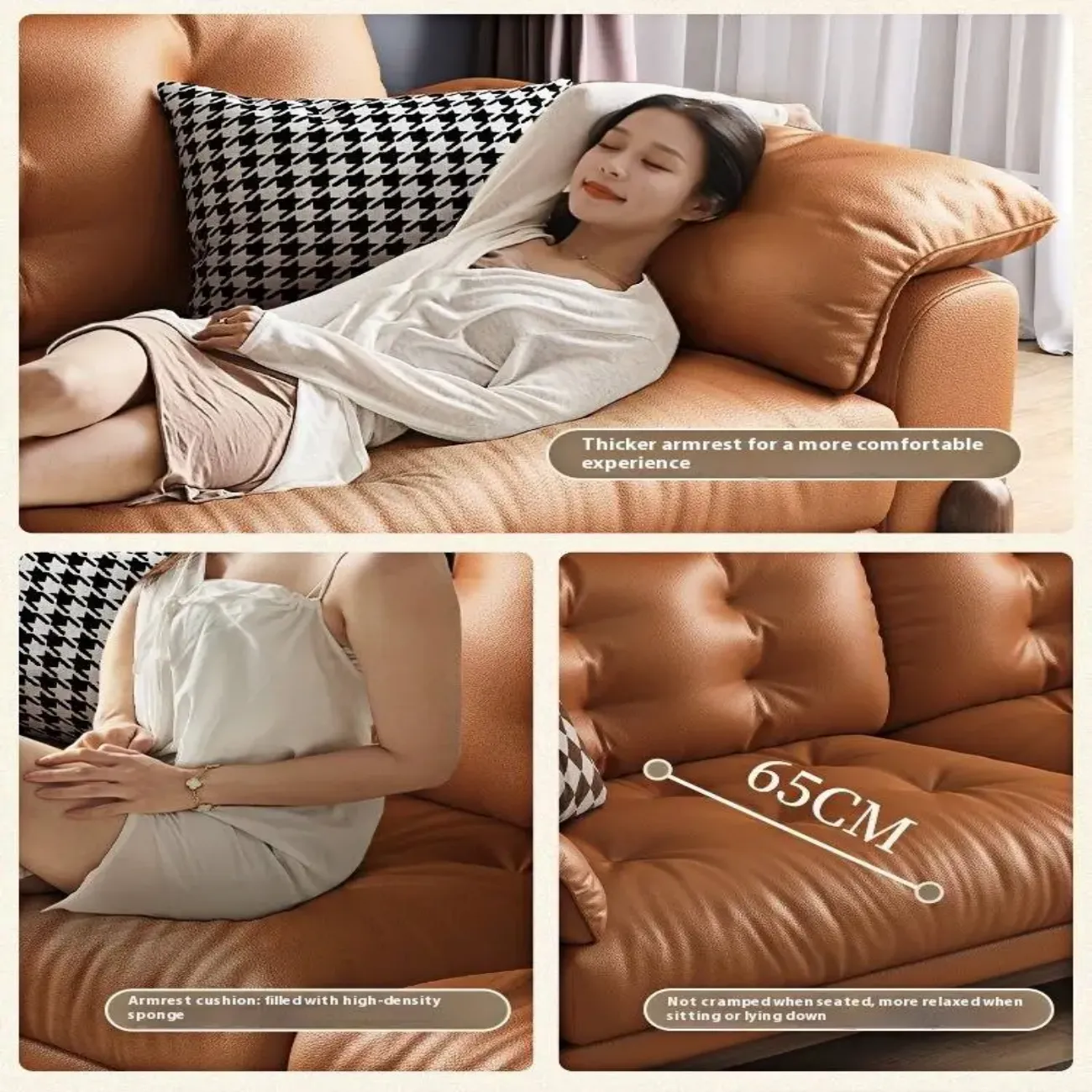 主图-05 Globe Furnishings - Italian Minimalist High-Leg Top-Grain Leather sofa