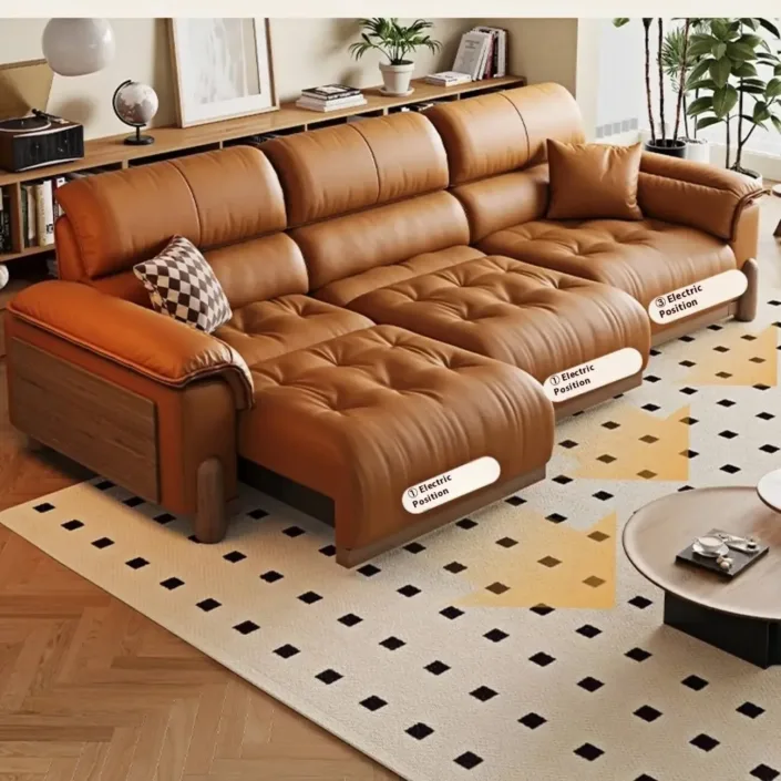 Globe Furnishings - Retro Style Electric Reclining Top-Grain Leather Sofa Bed Globe Furnishings - Retro Style Electric Reclining Top-Grain Leather Sofa Bed