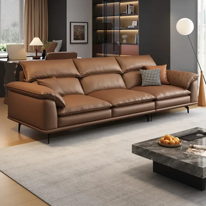 Globe Furnishings - Creamy style simple top-grain leather straight sofa Globe Furnishings - Creamy style simple top-grain leather straight sofa
