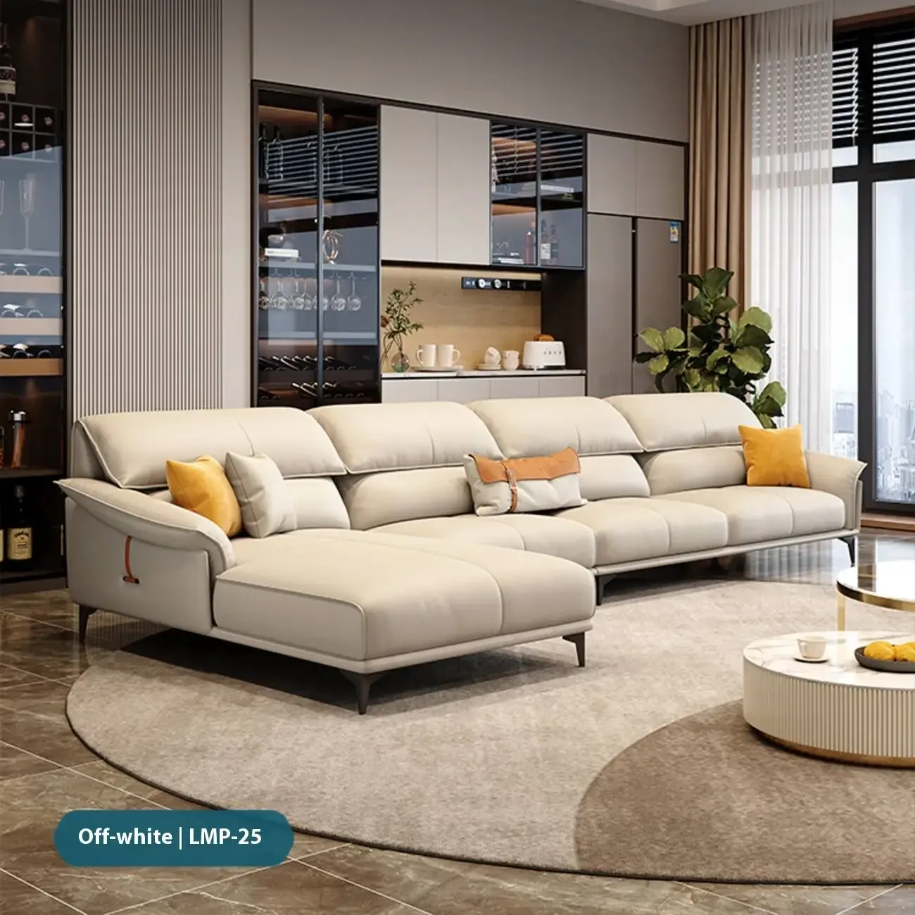 主图-05 Globe Furnishings - Italian minimalist top-grain leather corner sofa set