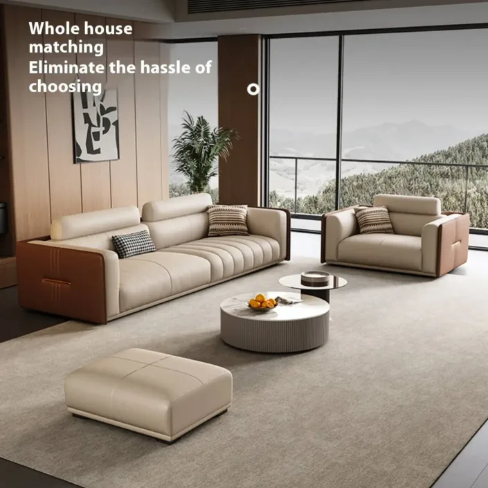 Globe Furnishings - Piano key head layer cowhide leather sofa Globe Furnishings - Piano key head layer cowhide leather sofa