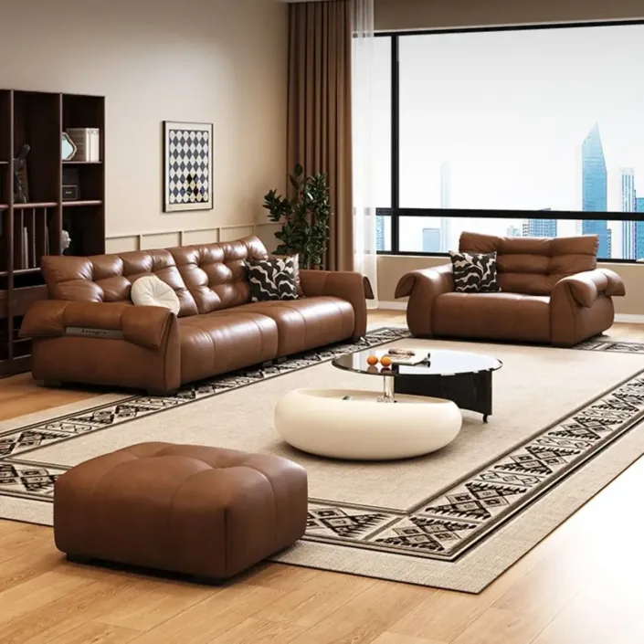 Globe Furnishings - Oil Wax Leather Extra Deep Seat Straight Row Swan Leather Sofa Globe Furnishings - Oil Wax Leather Extra Deep Seat Straight Row Swan Leather Sofa