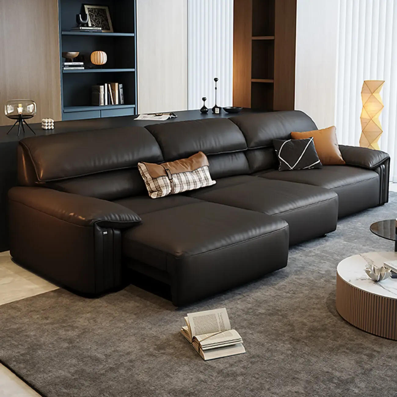 主图-05 Globe Furnishings - Italian Minimalist Electric Reclining Top-Grain Leather Sofa