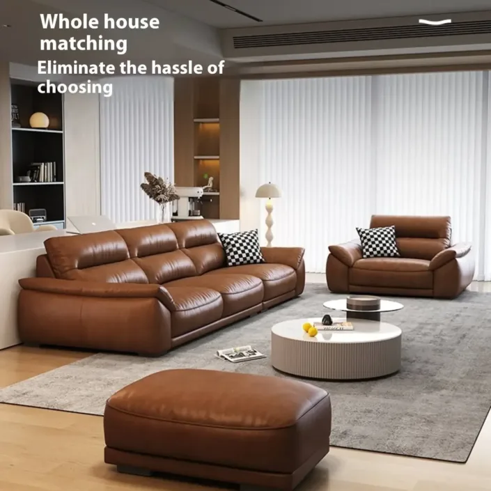 Globe Furnishings - Oil-wax leather retro-style modern American straight sofa Globe Furnishings - Oil-wax leather retro-style modern American straight sofa