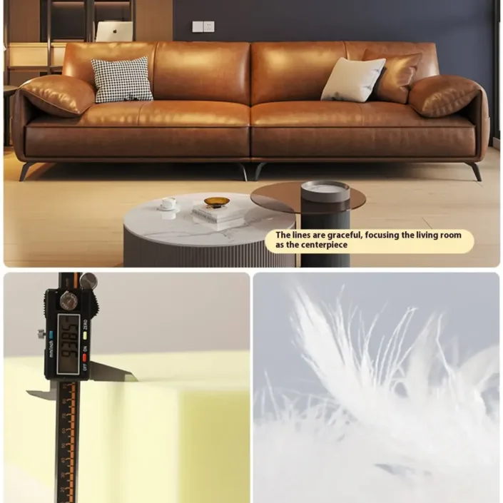 Globe Furnishings - Oil-wax leather light luxury Italian straight-line sofa Globe Furnishings - Oil-wax leather light luxury Italian straight-line sofa