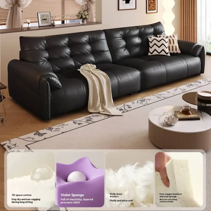 Globe Furnishings - Modern Minimalist Elephant Ear Top-Grain Leather Sofa Globe Furnishings - Modern Minimalist Elephant Ear Top-Grain Leather Sofa