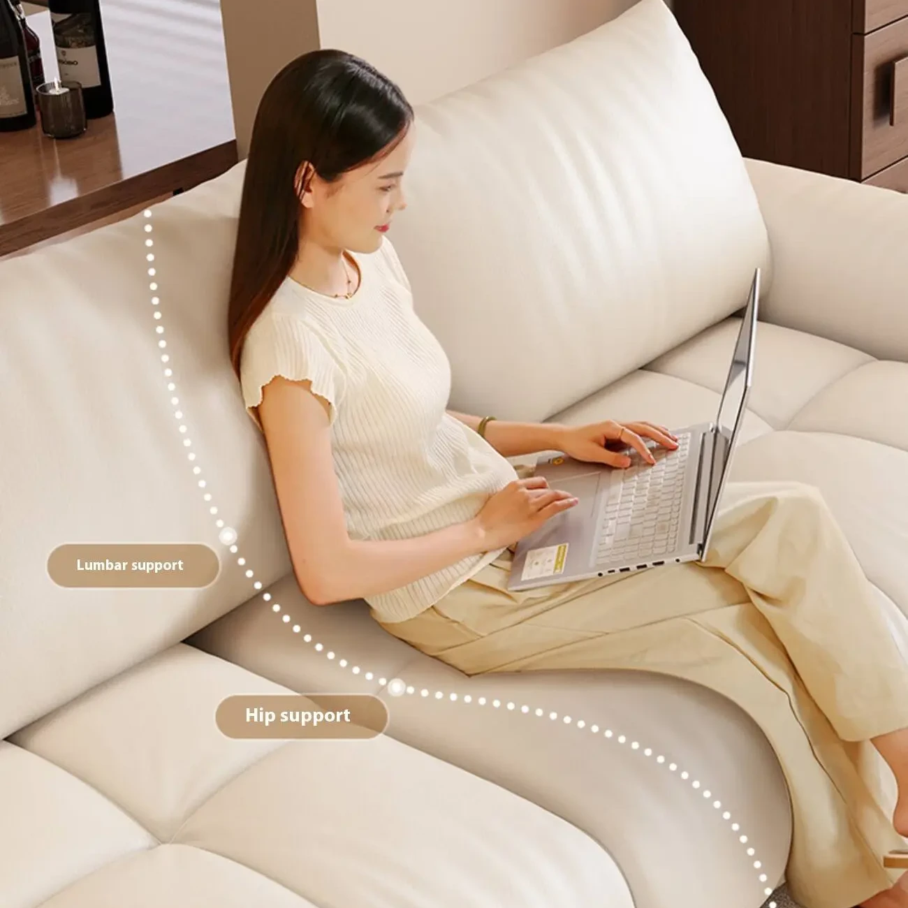 主图-05 Globe Furnishings - Simple curved genuine leather sofa