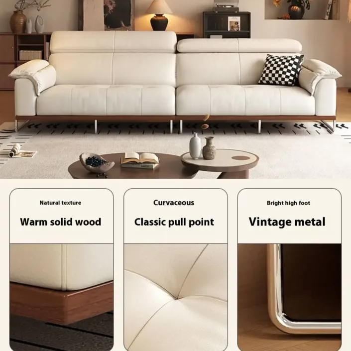 Globe Furnishings - Mid-Century High-Back Minimalist Genuine Leather Sofa Globe Furnishings - Mid-Century High-Back Minimalist Genuine Leather Sofa