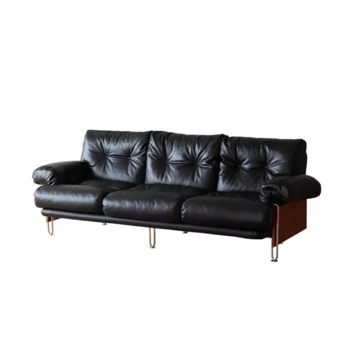 Globe Furnishings - Designer style straight-line black genuine leather sofa Globe Furnishings - Designer style straight-line black genuine leather sofa