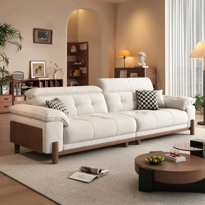 Vintage-Style Solid Wood Sofa with Removable Fabric Covers