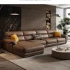 Italian minimalist light luxury top-grain leather sofa.