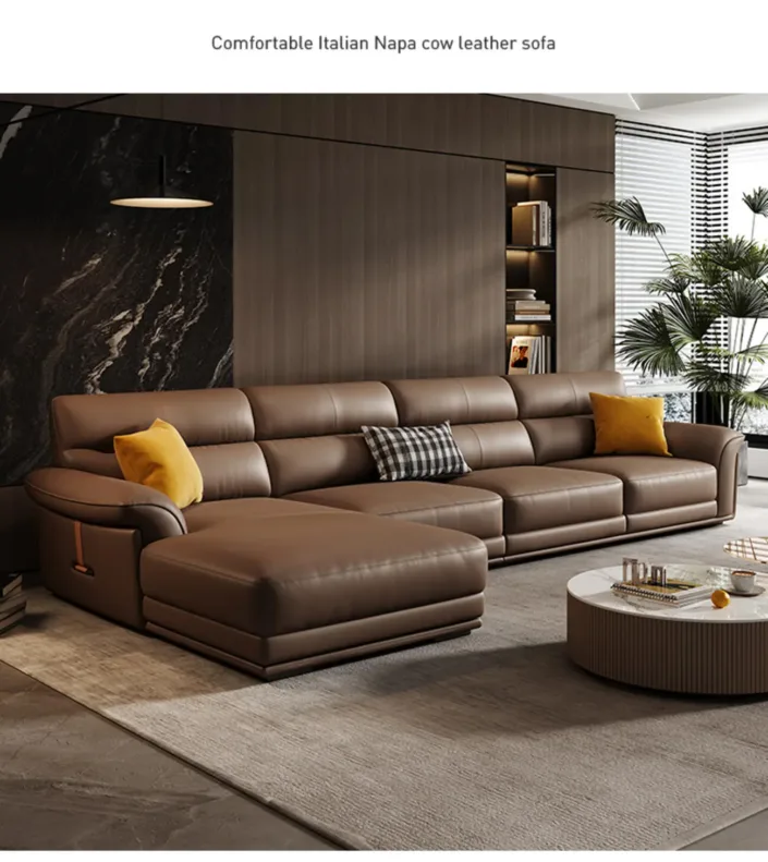 Italian minimalist light luxury top-grain leather sofa.
