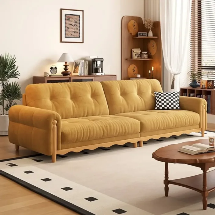 Globe Furnishings - Solid Wood Mid-Century Straight-Back Chenille Sofa Globe Furnishings - Solid Wood Mid-Century Straight-Back Chenille Sofa
