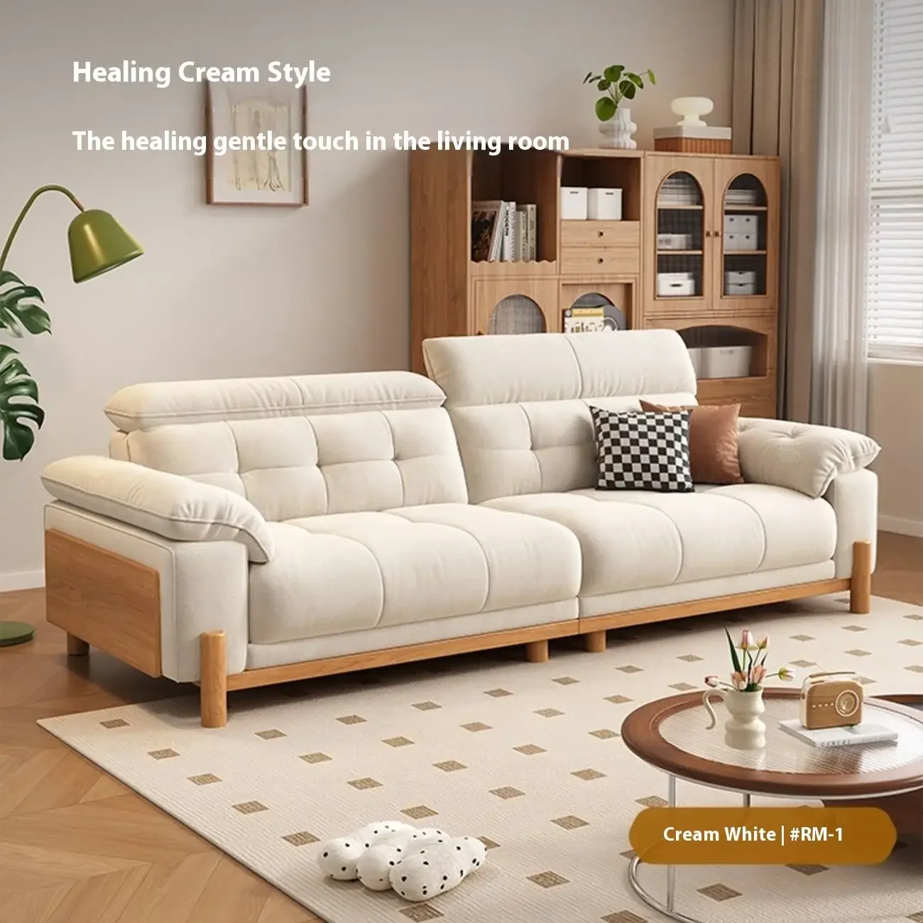 主图-06 Globe Furnishings - Solid Wood Cream-Style Upholstered Sofa