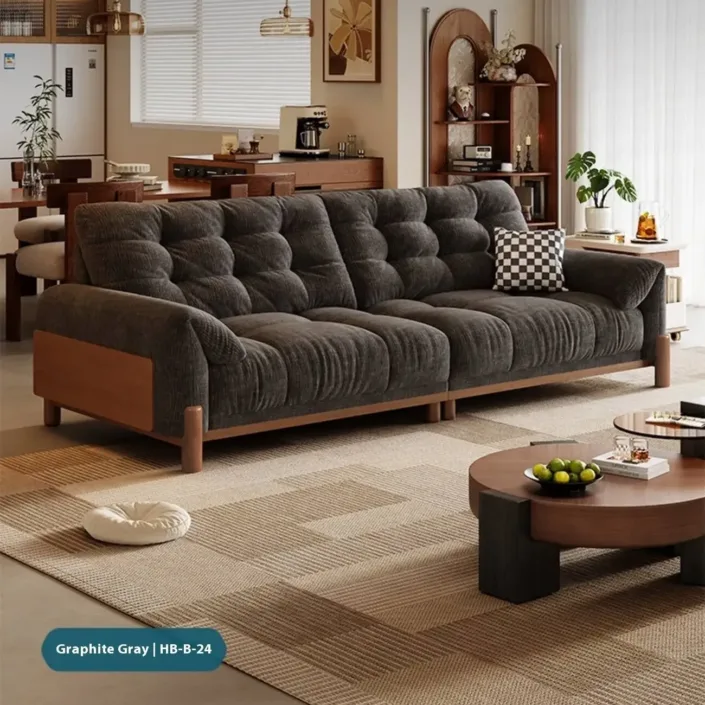 Globe Furnishings - Vintage-Style Solid Wood Cloud-Pattern Upholstered Sofa Globe Furnishings - Vintage-Style Solid Wood Cloud-Pattern Upholstered Sofa