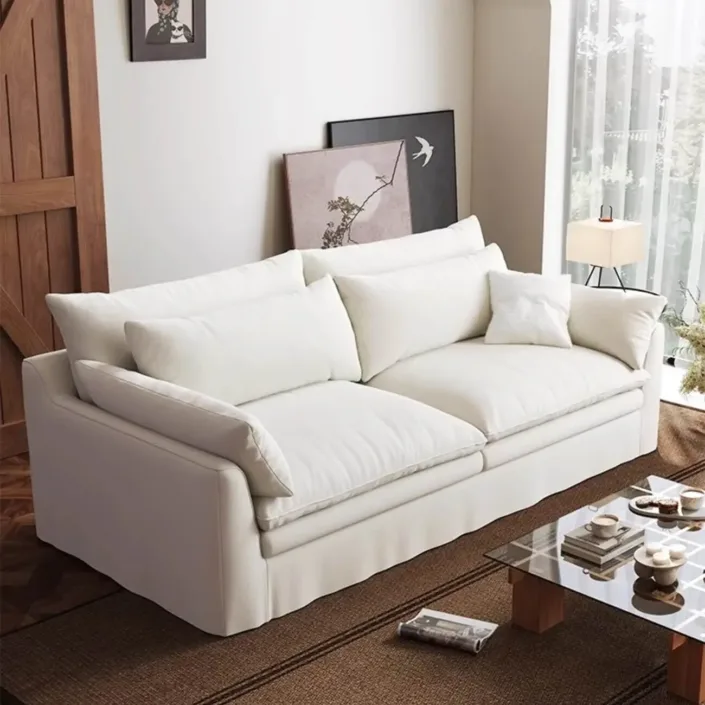 Globe Furnishings - Removable and Washable French Cream Style Straight Cotton-Linen Sofa Globe Furnishings - Removable and Washable French Cream Style Straight Cotton-Linen Sofa