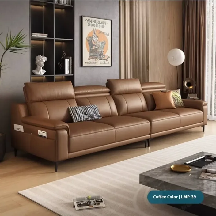 Globe Furnishings - Italian Minimalist High-Back Adjustable Leather Sofa Globe Furnishings - Italian Minimalist High-Back Adjustable Leather Sofa
