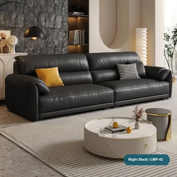 Globe Furnishings - Minimalist Nordic Straight-Line Genuine Leather Sofa Globe Furnishings - Minimalist Nordic Straight-Line Genuine Leather Sofa