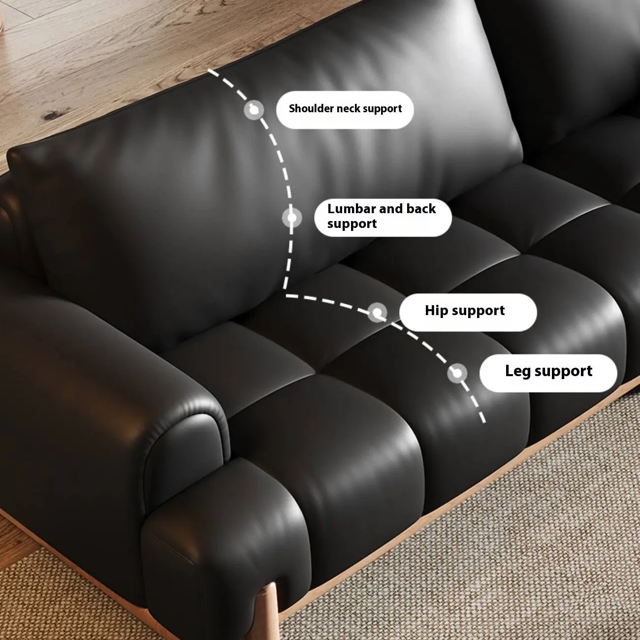 主图-06 Globe Furnishings - Black genuine leather cloud-shaped sofa