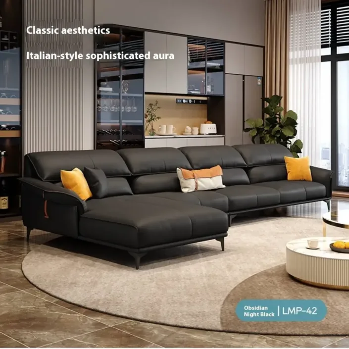 Globe Furnishings - Italian minimalist top-grain leather corner sofa set Globe Furnishings - Italian minimalist top-grain leather corner sofa set