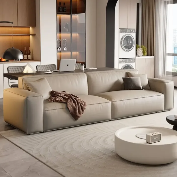 Globe Furnishings - Creamy textured tofu block Italian genuine leather sofa Globe Furnishings - Creamy textured tofu block Italian genuine leather sofa