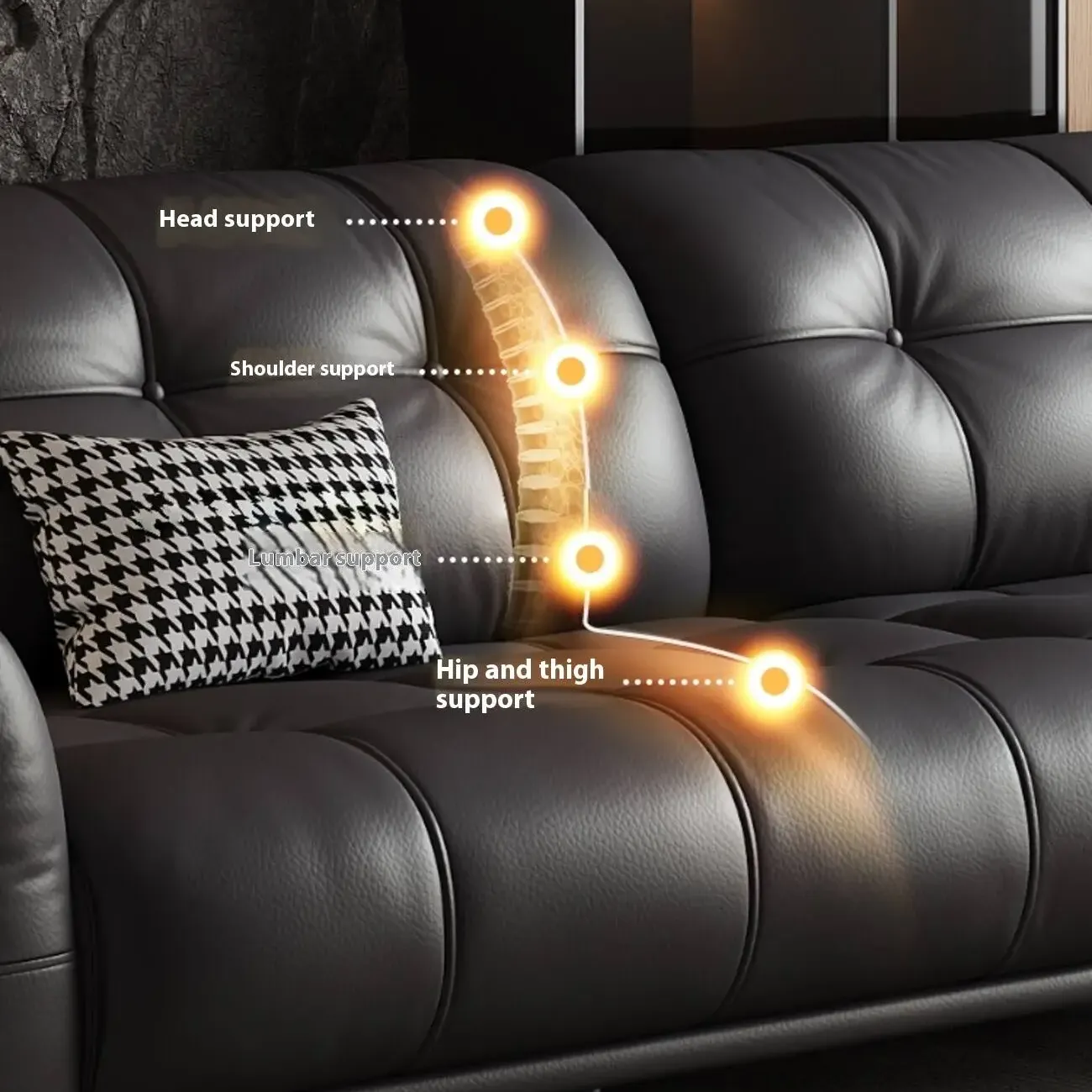 主图-06 Globe Furnishings - Straight-row leather sofa with glass legs