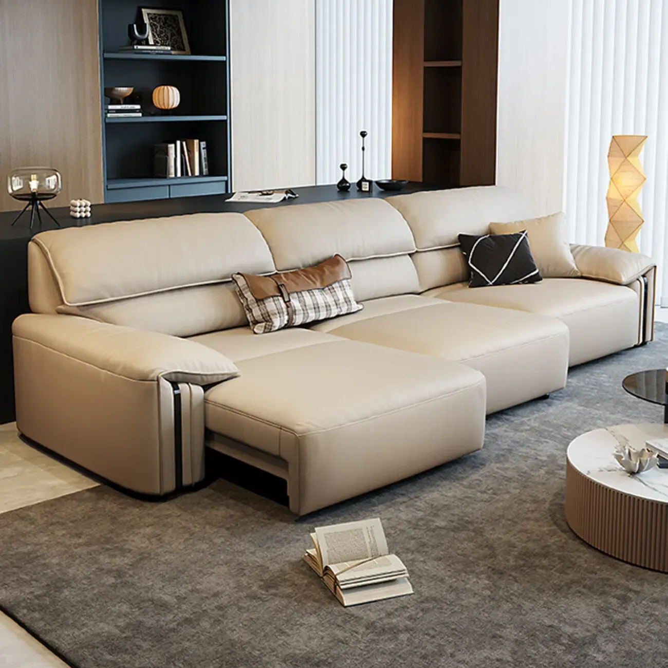 主图-06 Globe Furnishings - Italian Minimalist Electric Reclining Top-Grain Leather Sofa