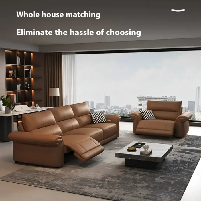 Globe Furnishings - Multifunctional Top-Grain Cowhide Electric Sofa Globe Furnishings - Multifunctional Top-Grain Cowhide Electric Sofa