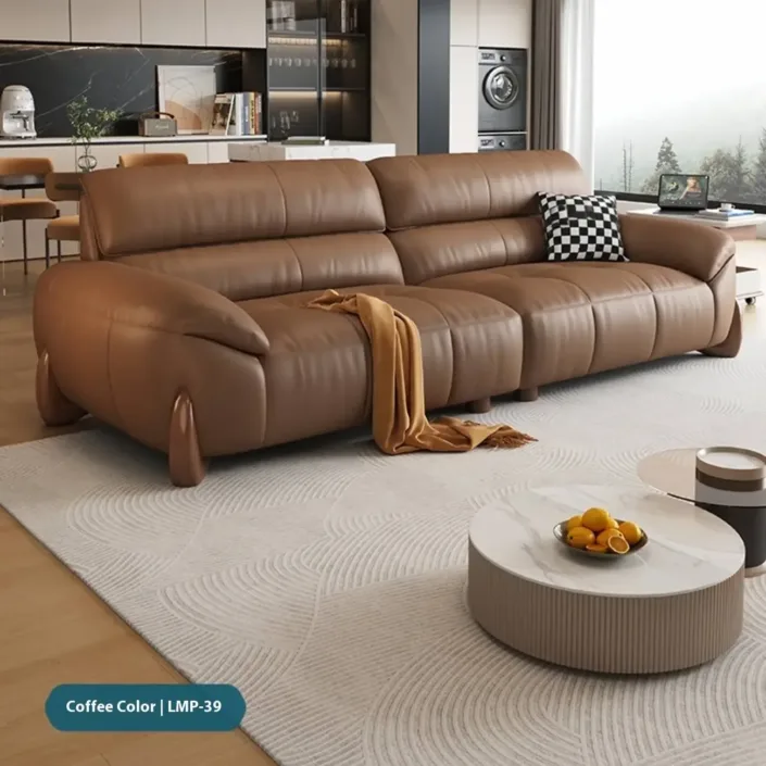 Globe Furnishings - Cream-colored Italian minimalist Nordic leather sofa Globe Furnishings - Cream-colored Italian minimalist Nordic leather sofa