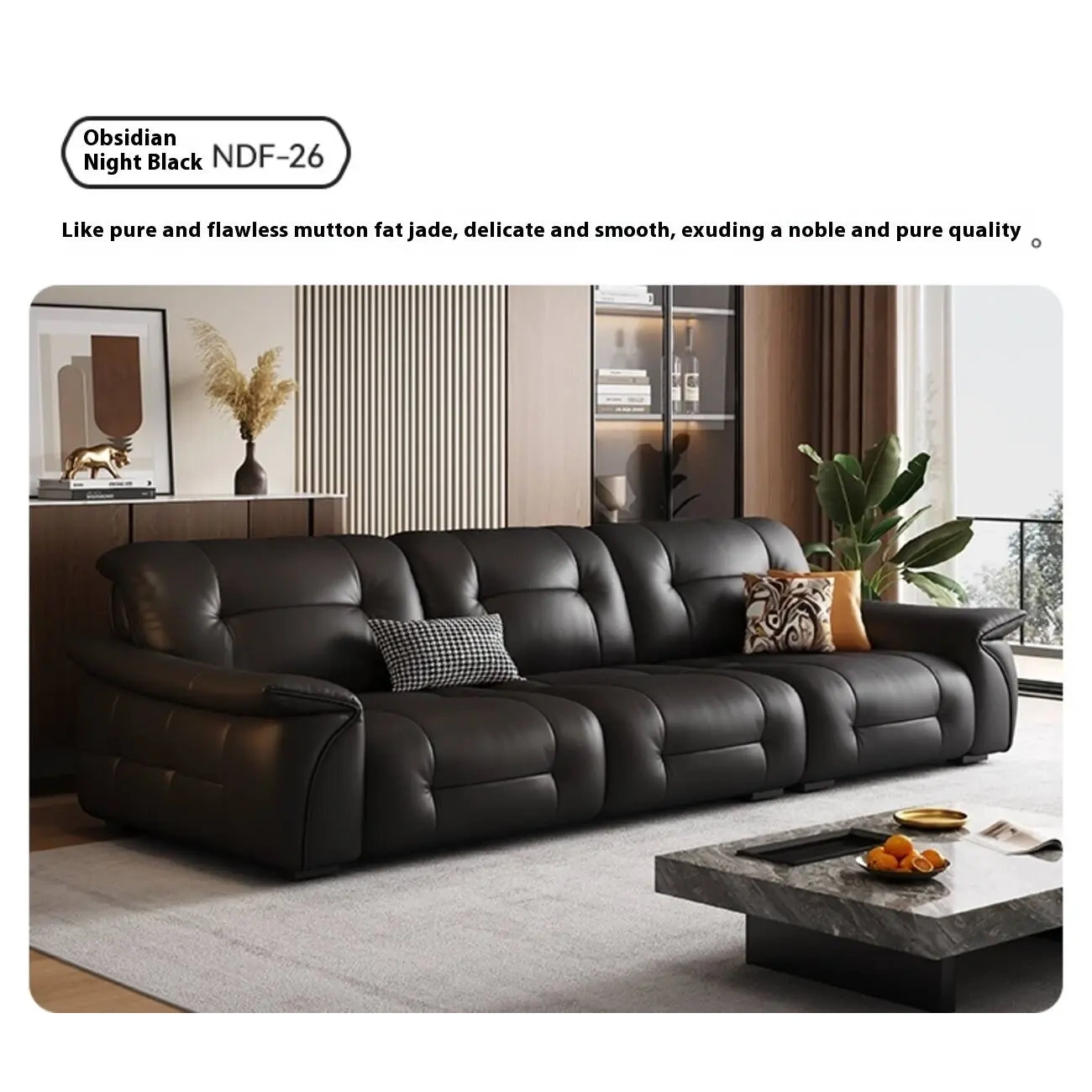 主图-06 Globe Furnishings - Italian Light Luxury Cream Leather Straight Sofa