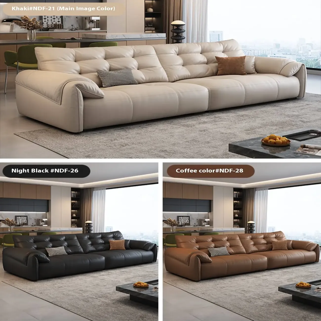 主图-06 Globe Furnishings - Italian-style straight-line top-grain leather sofa
