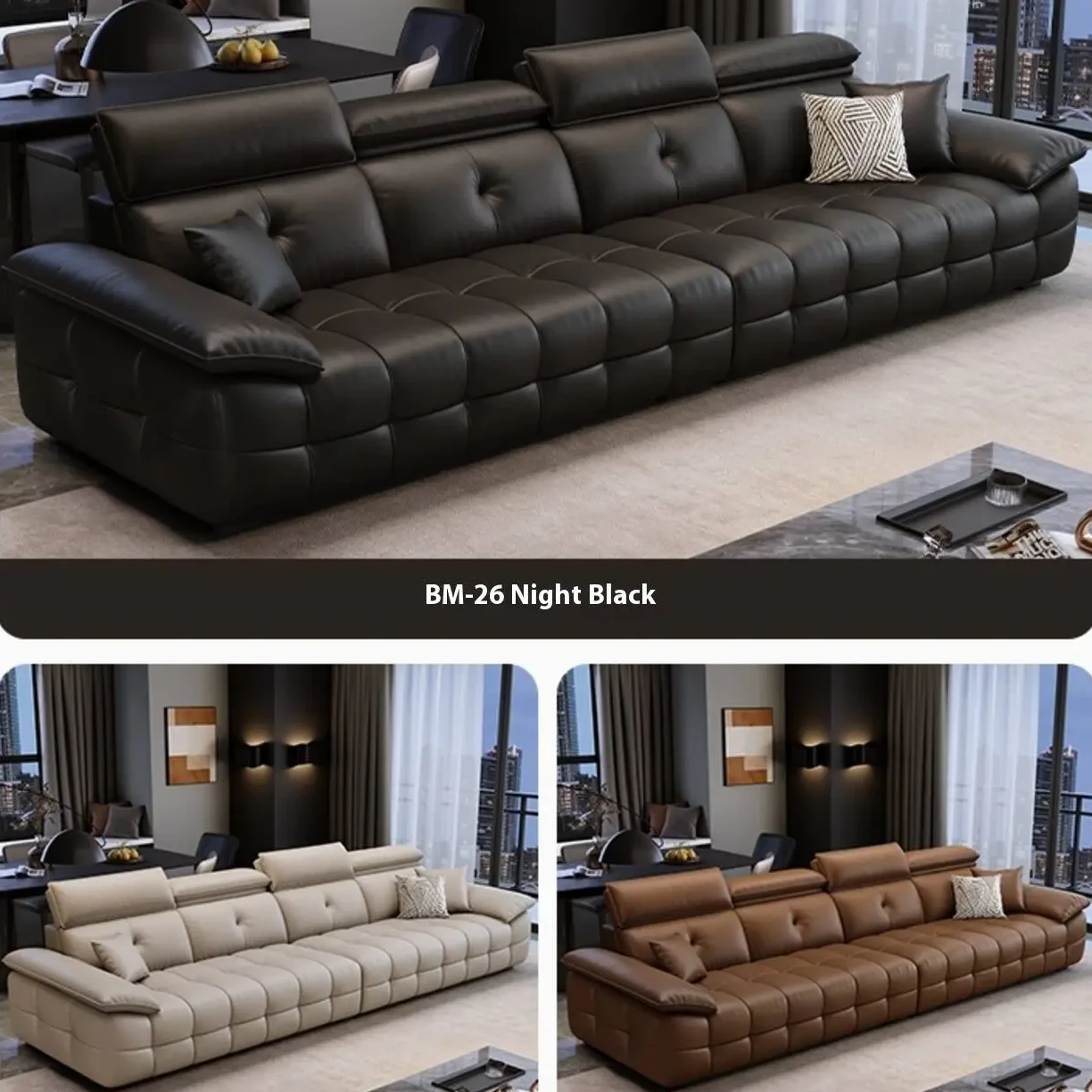 主图-06 Globe Furnishings - Italian Luxury Piano Key High-Back Leather Sofa