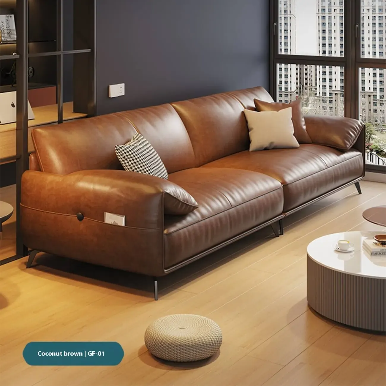 主图-06 Globe Furnishings - Oil-wax leather light luxury Italian straight-line sofa