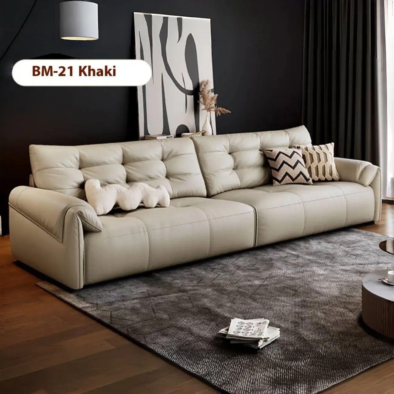 主图-06 Globe Furnishings - Modern Minimalist Italian Top-Grain Leather Sofa