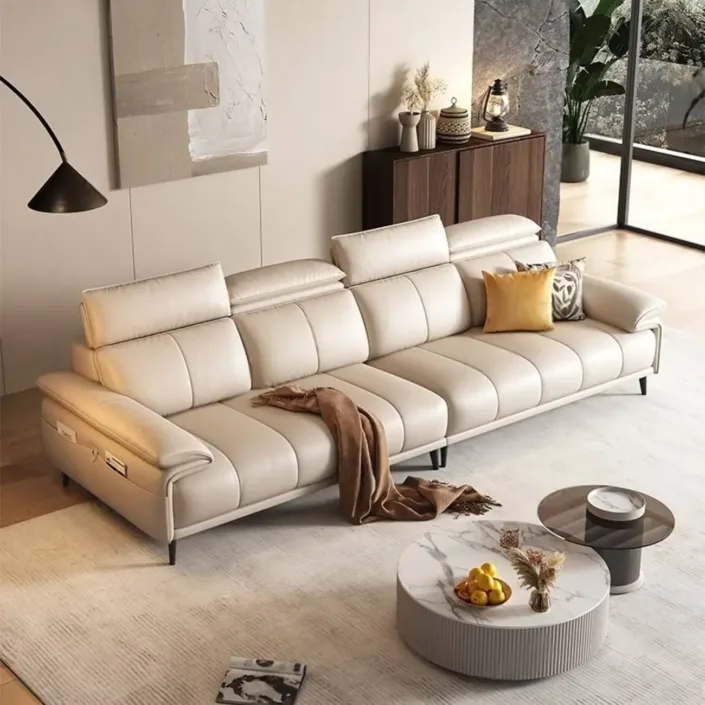 Globe Furnishings - Italian Minimalist Light Luxury Top-Grain Leather Sofa Globe Furnishings - Italian Minimalist Light Luxury Top-Grain Leather Sofa