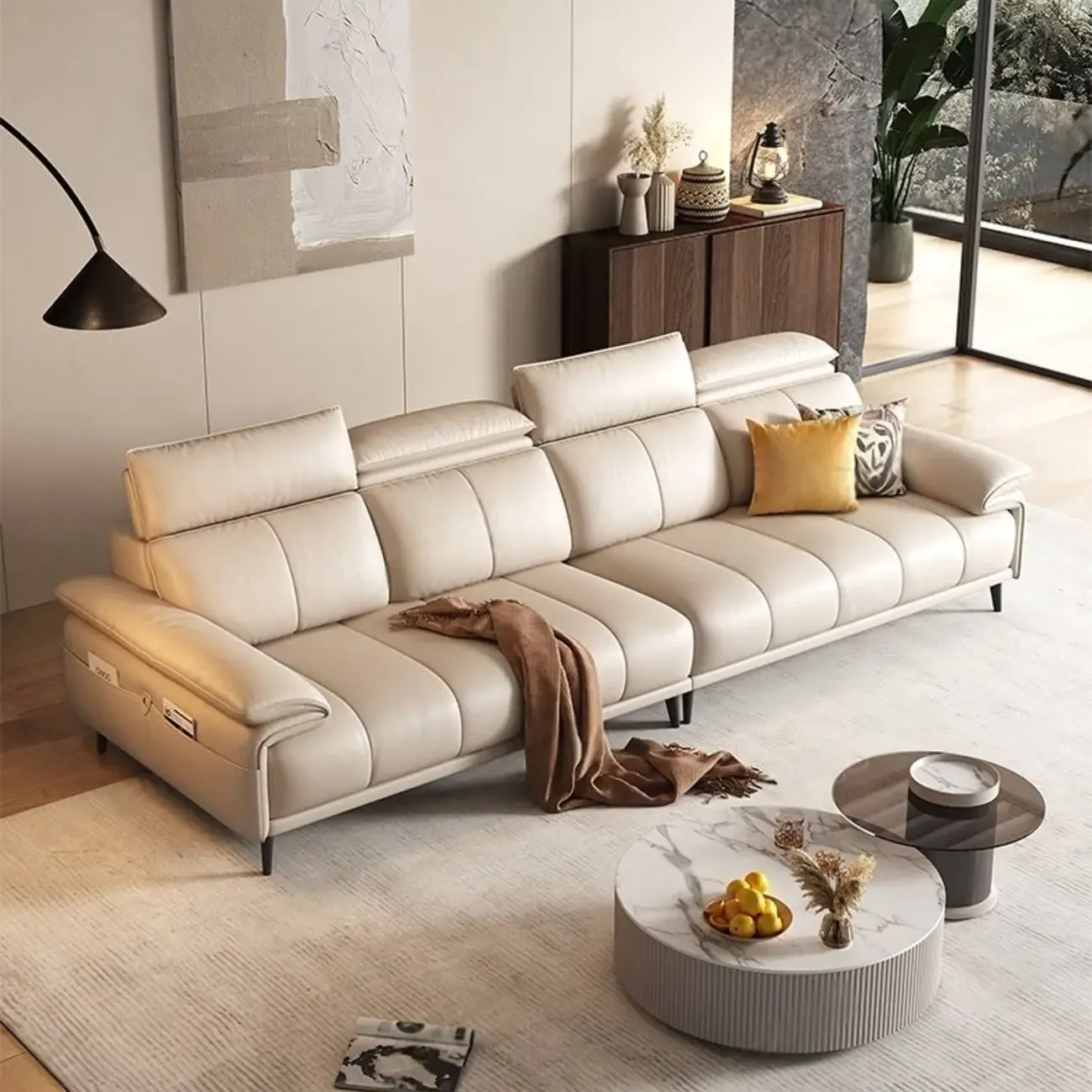 主图-06 Globe Furnishings - Italian Minimalist Light Luxury Top-Grain Leather Sofa