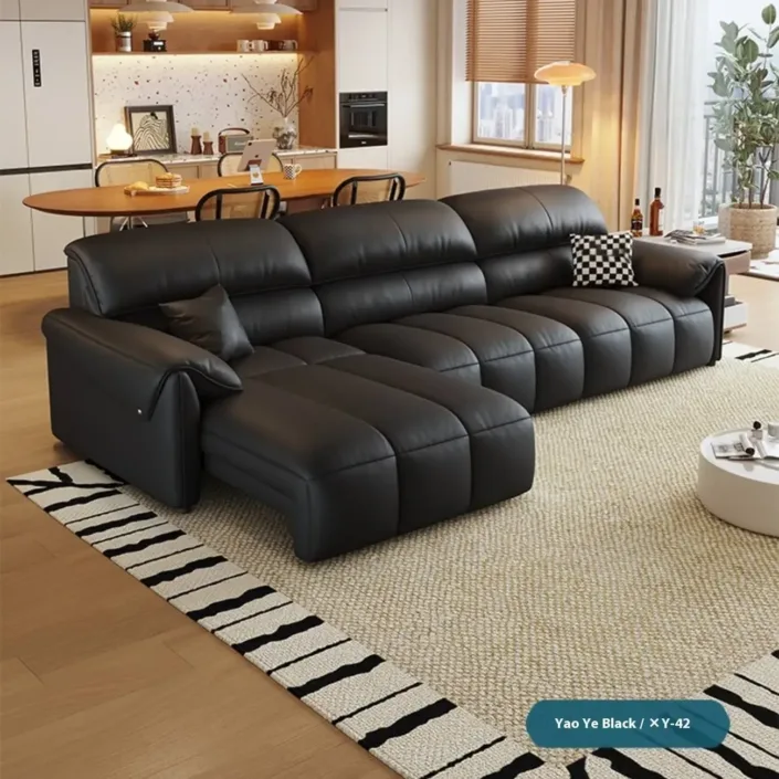 Globe Furnishings - Multifunctional Extendable Top-Grain Leather Sofa Globe Furnishings - Multifunctional Extendable Top-Grain Leather Sofa