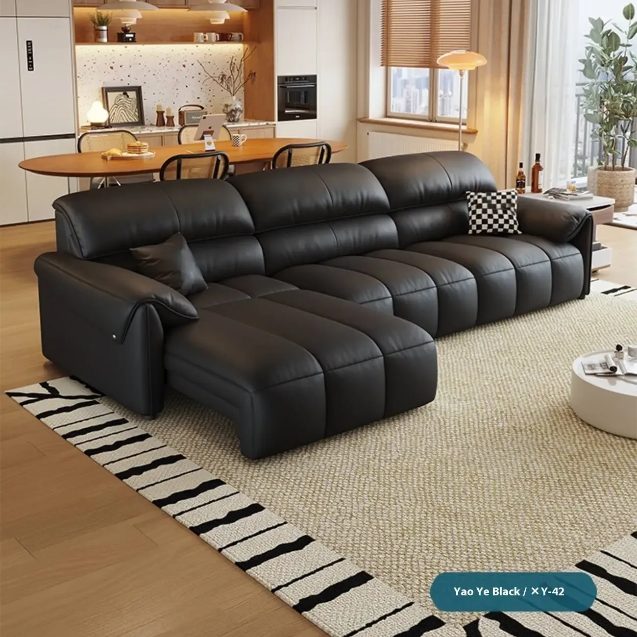 主图-06 Globe Furnishings - Multifunctional Extendable Top-Grain Leather Sofa