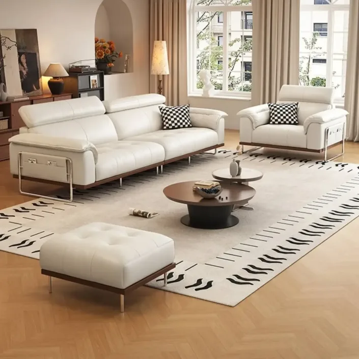 Globe Furnishings - Mid-Century High-Back Minimalist Genuine Leather Sofa Globe Furnishings - Mid-Century High-Back Minimalist Genuine Leather Sofa