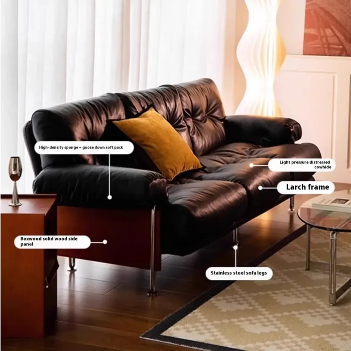 Globe Furnishings - Designer style straight-line black genuine leather sofa Globe Furnishings - Designer style straight-line black genuine leather sofa