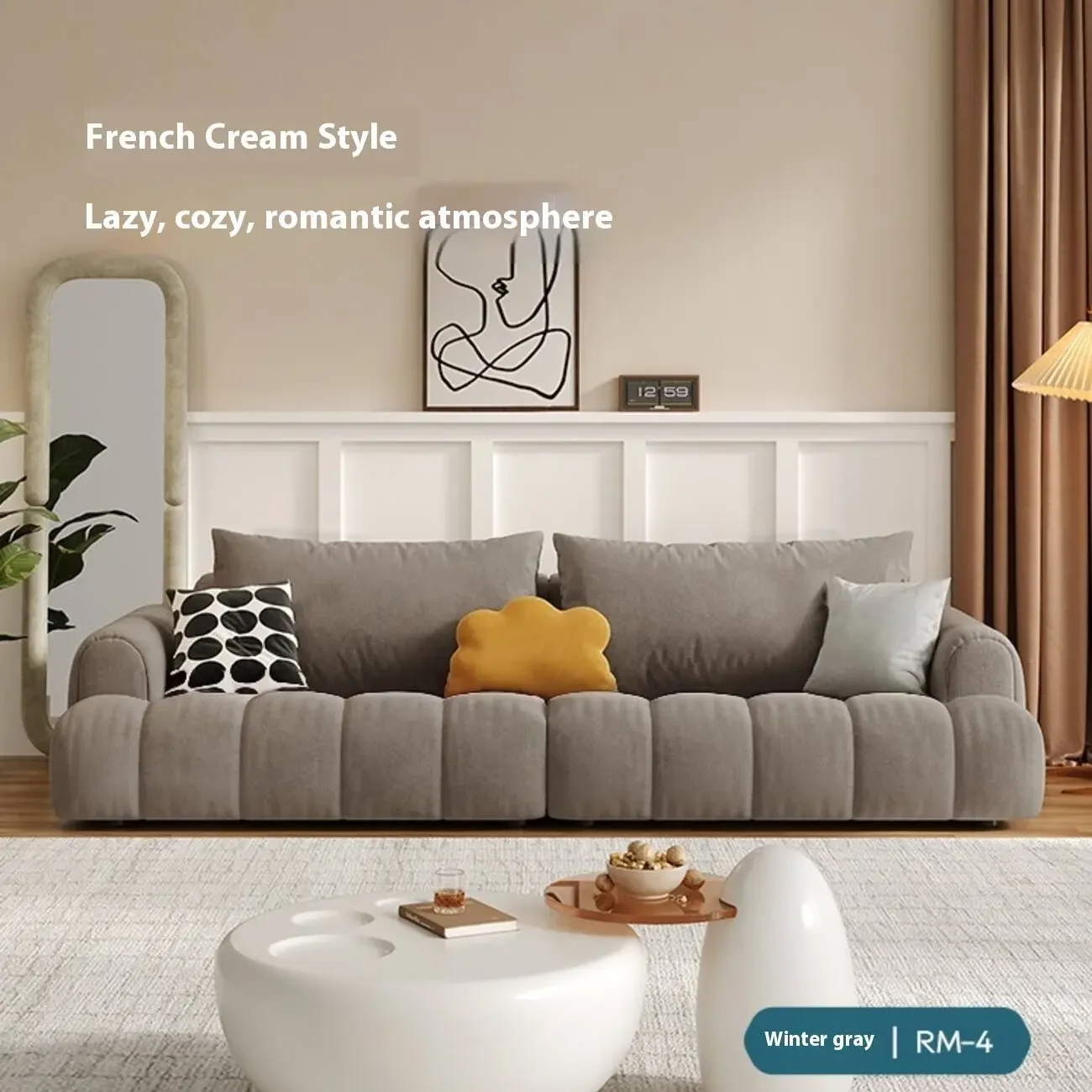 主图-07 Globe Furnishings - Puff Pastry Cream-Style Fabric Sofa