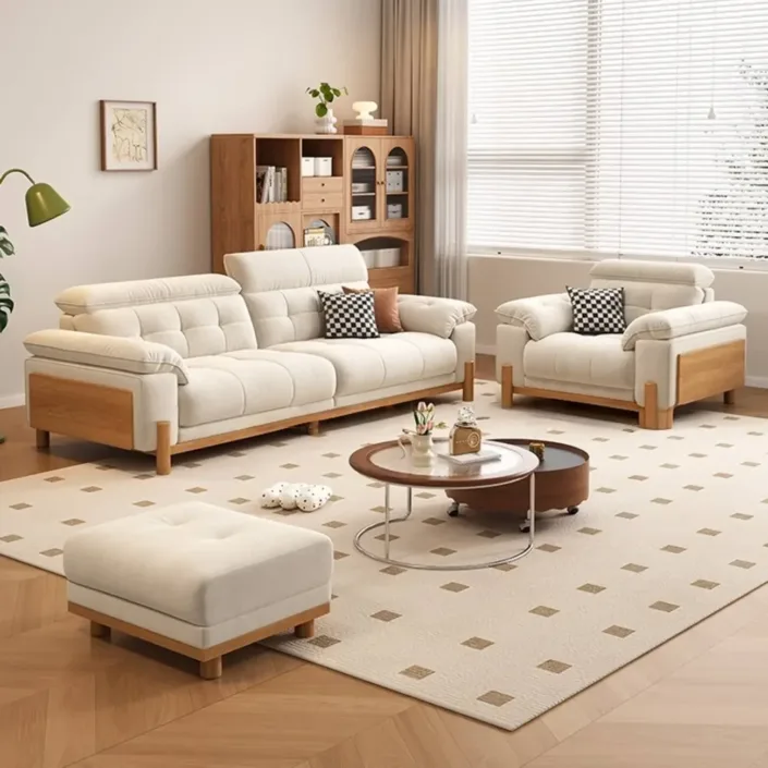 Globe Furnishings - Solid Wood Cream-Style Upholstered Sofa Globe Furnishings - Solid Wood Cream-Style Upholstered Sofa