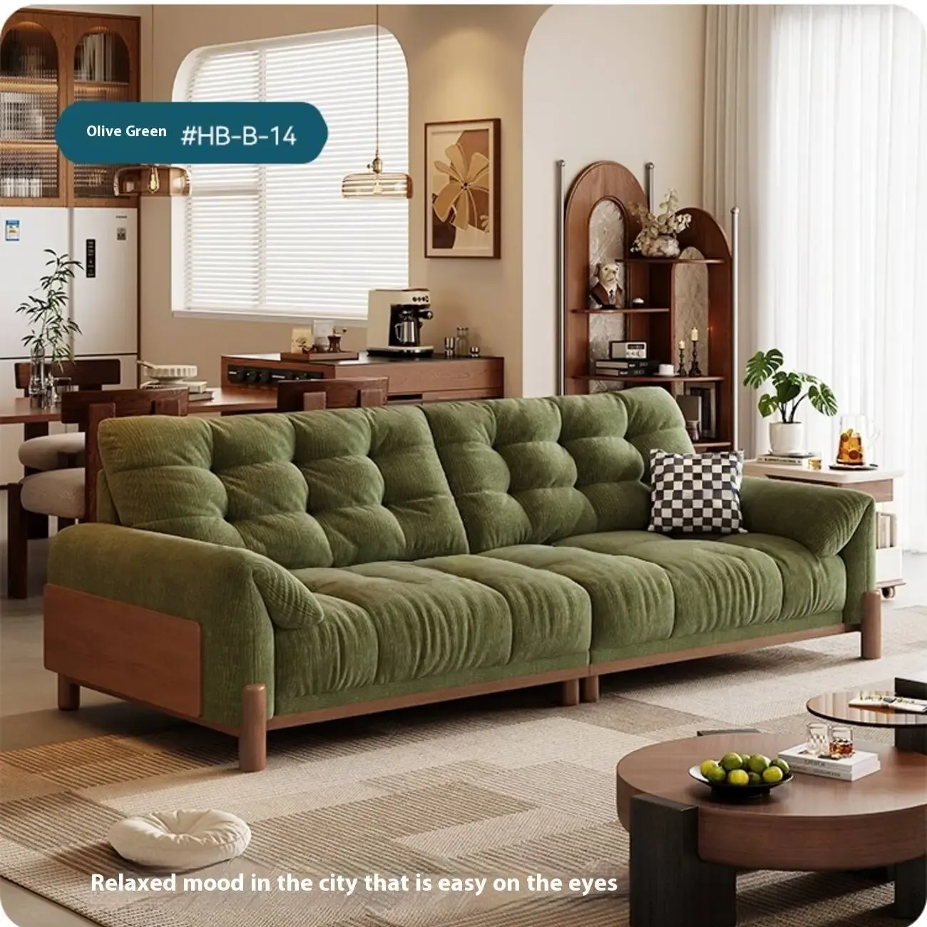 主图-07 Globe Furnishings - Vintage-Style Solid Wood Cloud-Pattern Upholstered Sofa