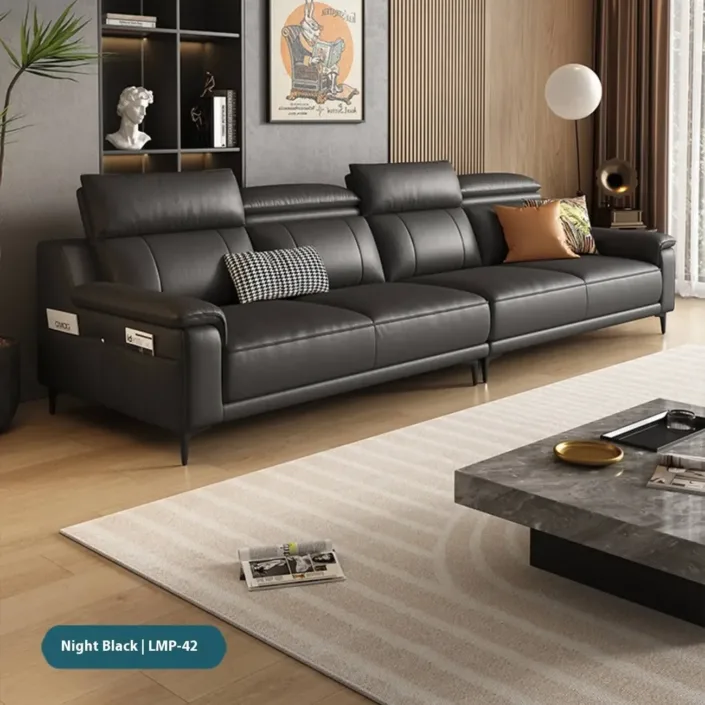 Globe Furnishings - Italian Minimalist High-Back Adjustable Leather Sofa Globe Furnishings - Italian Minimalist High-Back Adjustable Leather Sofa