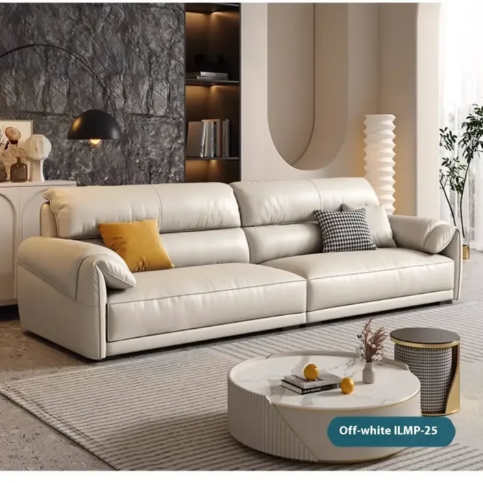 Globe Furnishings - Minimalist Nordic Straight-Line Genuine Leather Sofa Globe Furnishings - Minimalist Nordic Straight-Line Genuine Leather Sofa