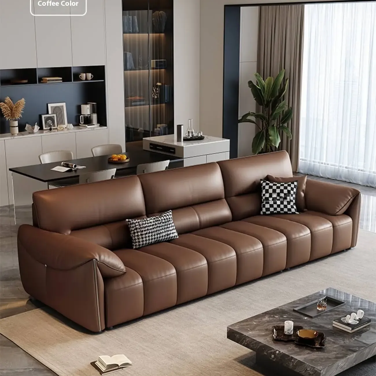主图-07 Globe Furnishings - Light-Luxury Cream Style Top-Grain Leather Sofa